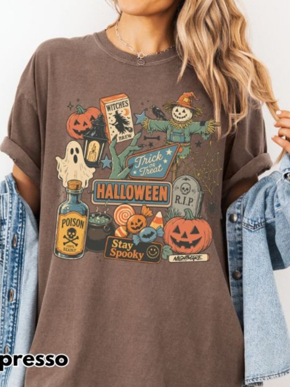 NEW Retro Vintage Spooky Halloween Aesthetic Graphic Tee Fall Shirts for Women
